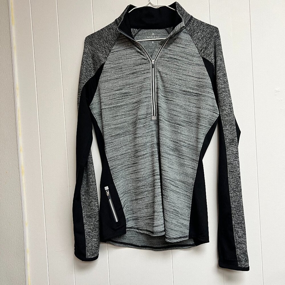 Athleta Running Wild Heathered Gray & Black Colorblock Half Zip Size Medium